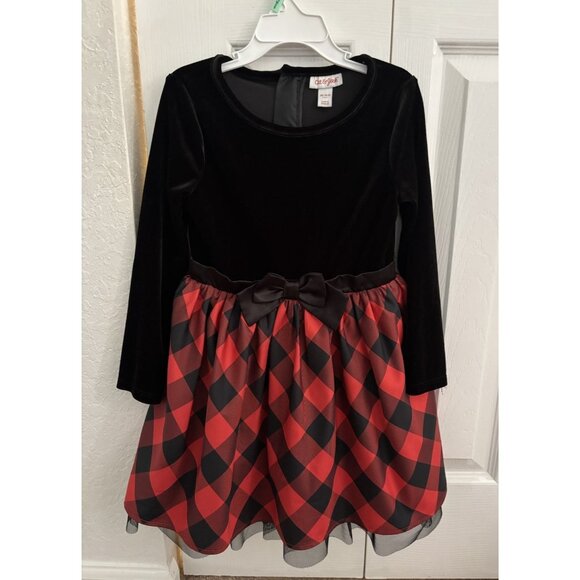 Cat & Jack Other - Cat & Jack Girls Dress Black Velvet Red Plaid Black Petticoat XS (4/5) Holiday